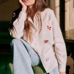 Sezane Embroidered Linen Cotton Shirt - 34
